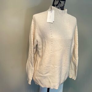 H Halston Funnel-Neck Ribbed Sweater. NEW